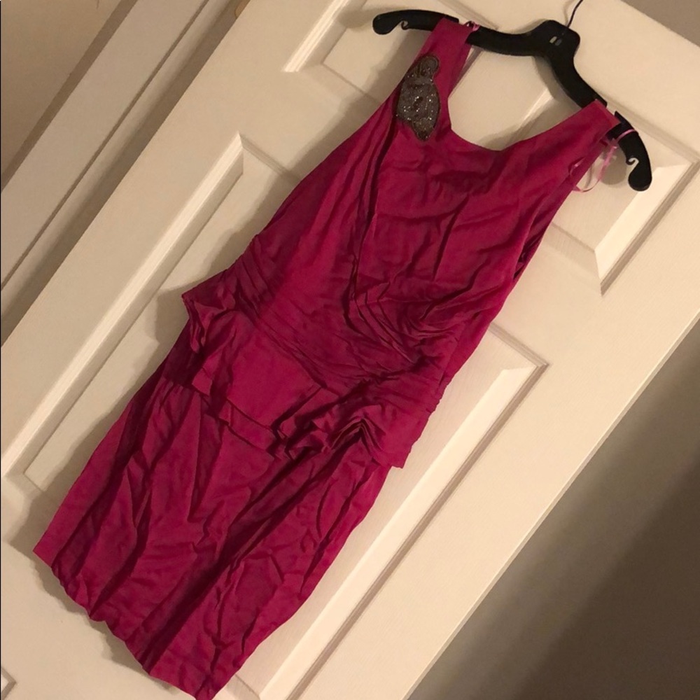Fuchsia embellished cocktail dress